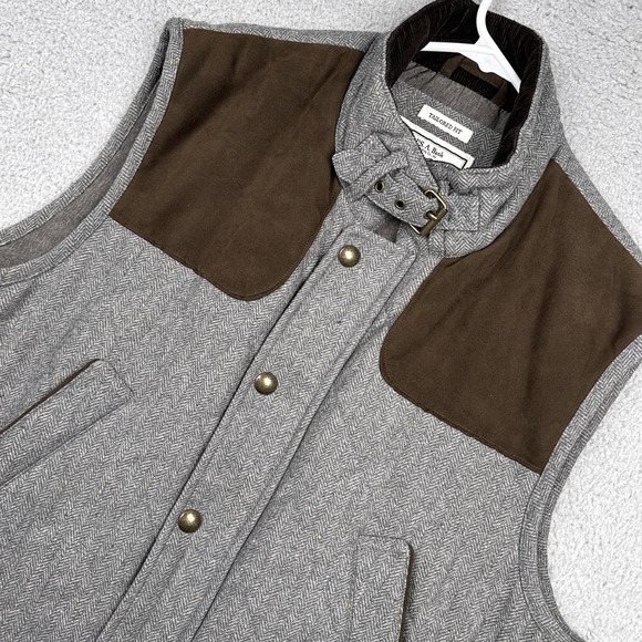 Jos. A. Bank 1905 Vest Mens XL Gray Wool Herringbone Quilted Tweed Field Pockets - Picture 2 of 12